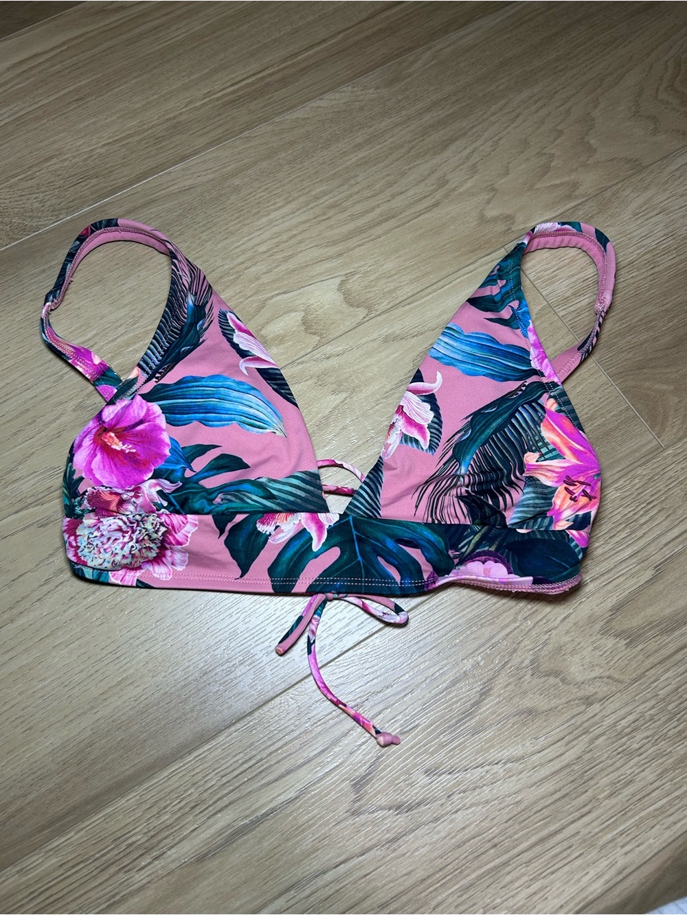 Pink Floral Tropical Bikini Top with Adjustable Tie